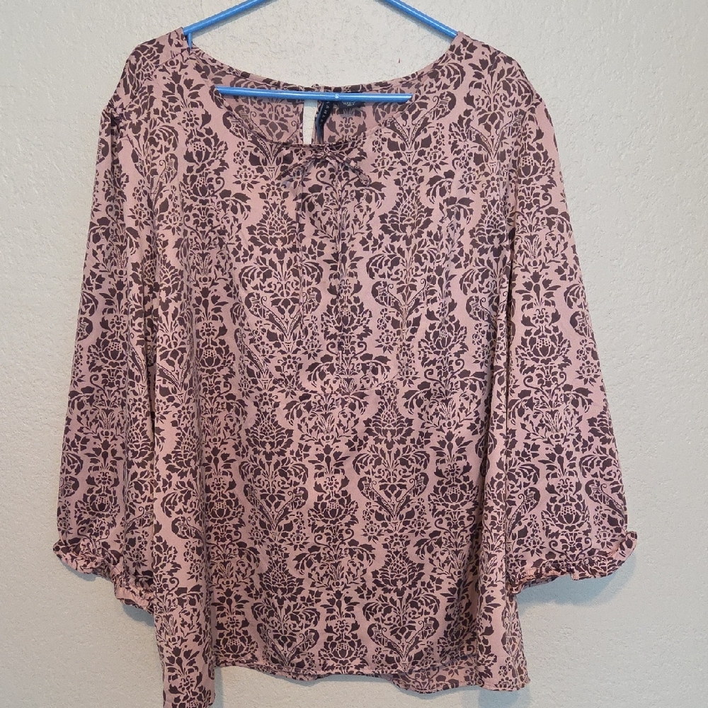 Ashley Judd Peasant Blouse Mauve & Brown Blouse Size 3X
